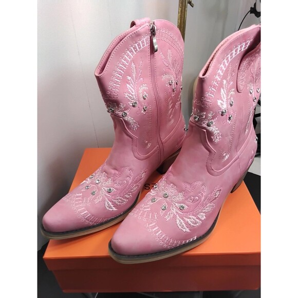 Aiwglesol Pink Leather Cowboy Anklet  Boots - Picture 1 of 5